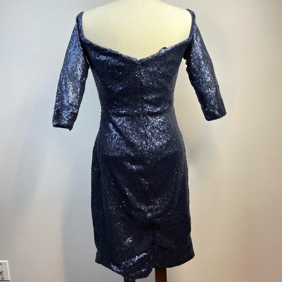 Rene Ruiz Collection Blue sequined ruched Knee Length Event Formal Dress 6 - Picture 10 of 15